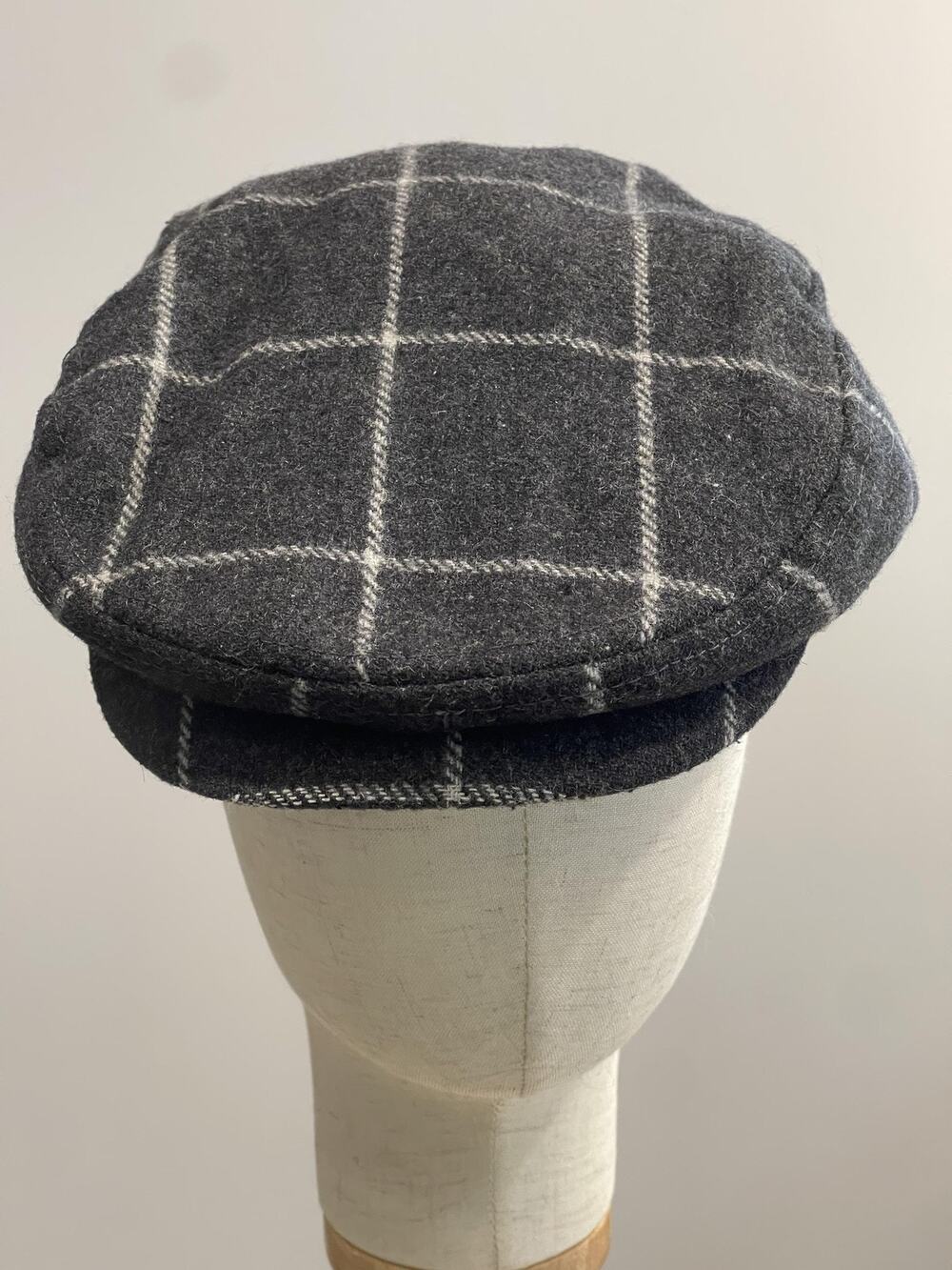 VTG Polo Ralph Lauren Hat Cap Flat Gray Check Lined Men S/M Tweed Wool Polyester